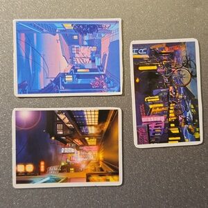 City Scape Magnets Custom Handmade Landscapes Cyber Punk Night Set of 3